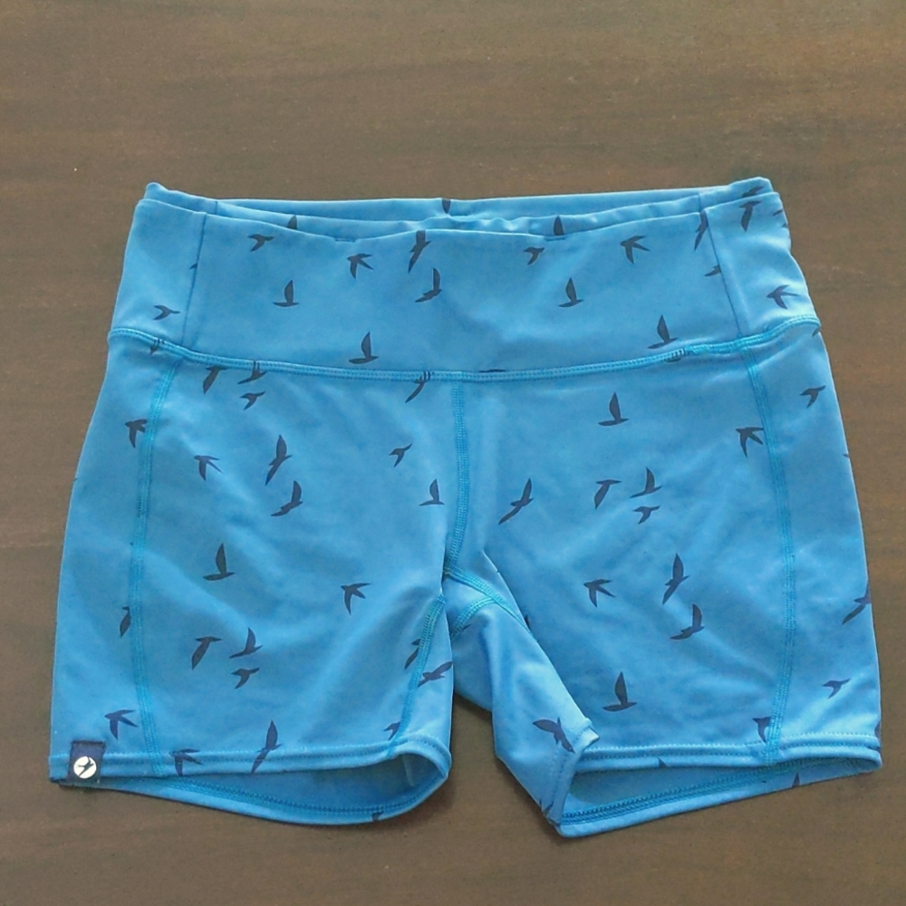 Oiselle Sky Blue Bird Print Athletic Shorts